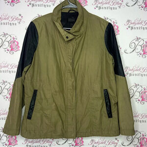 Danier coat jacket military cargo style olive  army green with black leather